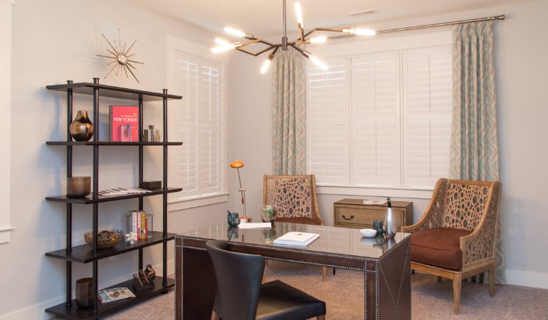 Orlando home office with plantation shutters.
